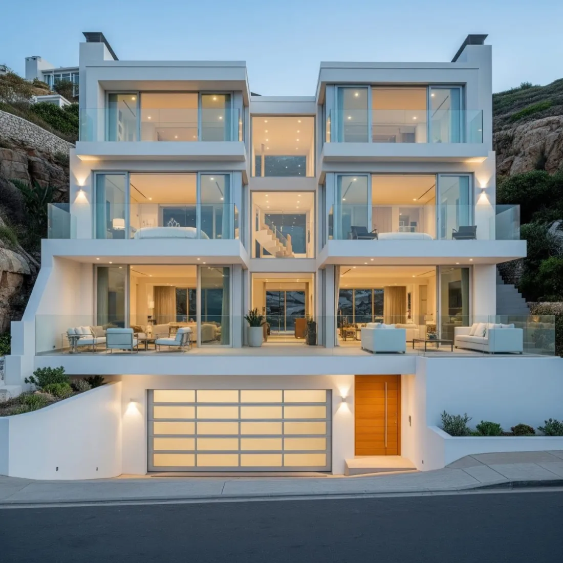 Warm-lit hillside home
